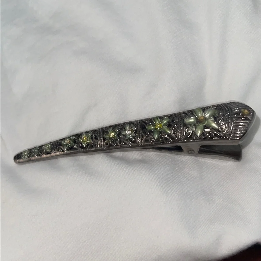 European Floral Silver Hair Clip